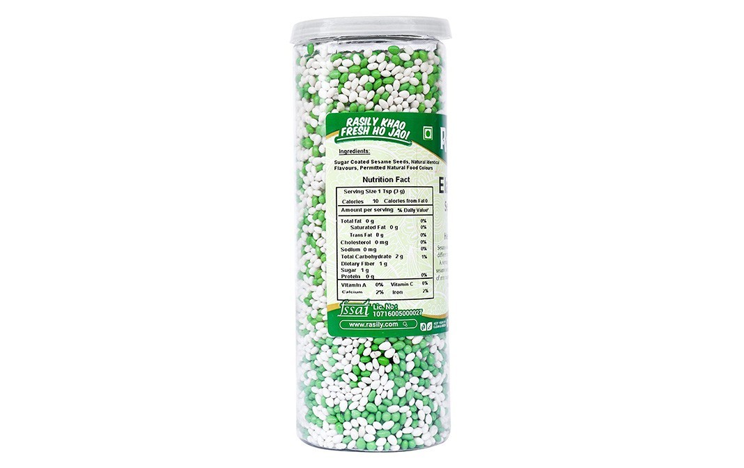 Rasily Elaichimilk Sesame Seeds (Sugar Coated Til)   Plastic Jar  280 grams